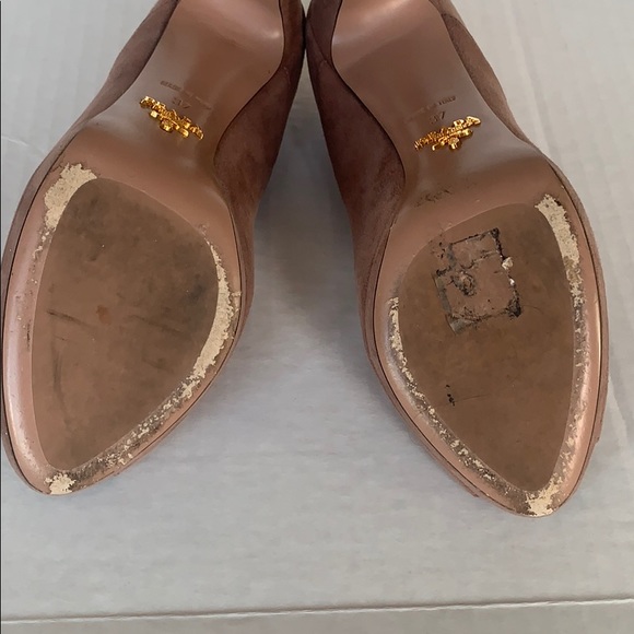 PRADA | Suede Crossover Blush Peep-Toe Pumps Sz 37 - Picture 6 of 16